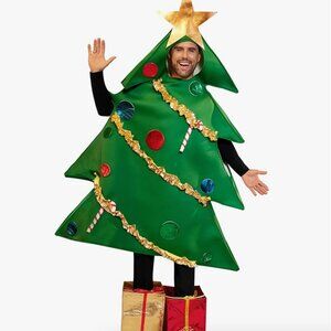 Adult Christmas Tree Costume with Present Foot Covers